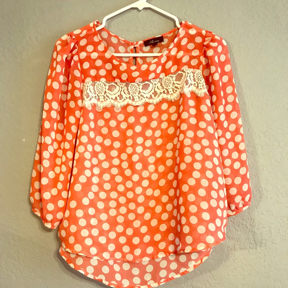 Pink with white polka dots, size S